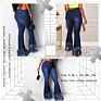 Distressed Washed Zippers Fly Button Closure Frayed Jeans Tassels Denim Skinny Bell Bottom Pants High Waist Retro Style