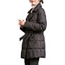 down Jacket Thick Elegant Tie Belt Waist Solid Color Women down Coat