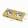 Eco-Friendly Feeding Elevated Bamboo Wood Double Cat Dog Water Bowls Stand Feeder with Stainless Steel Bowl