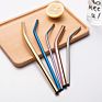 Eeo-Friendly Reusable Drinking Straws Set with Bag Customized Logo 304 Stainless Steel Metal Straw