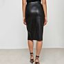 Elegant High Waist Women Faux Leather Midi Split Skirts