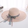 Elegant Ladies Straw Hat Lace Bow Hat with Large Brim Adjustable Holiday Outdoor Beach Straw Hat with Fur-Brim