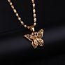 Exquisite 24K Gold Butterfly Charm Necklace Women Choker Collar Water Wave Chain Jewelry Butterfly Pendant Necklace