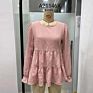 Fall 100% Cotton plus Size Clothes Pink Ruffles Clothing Top for Women
