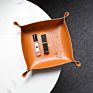 Foldable Leather Valet Tray Home Jewelry Storage Basket Box Tray for Key Coin Change Phone Wallet