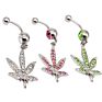 Gaby Cz Dangle Gem Weed Leaf 316L Surgical Steel Belly Rings Body Piercing Jewelry