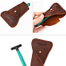 Genuine Leather Safety Razor Case Travel Cowhide Leather Shaver Protector Soft Carrying Cover Bag Portable for Men