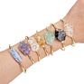 Gold Copper Wire Wrapped Open Cuff Bangle Handmade Women Natural Stone Bangle