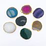 Gold Plated Natural Irregular Crystal Healing Stone Agate Druzy Quartz Slice Telescopic Folding Grip Cell Phone Holder