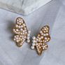 Gold Plated Statement Pearl Stud Earrings Jewelry Colorful Rhinestone Butterfly Wings Earrings for Women