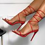 Green and Red Sandals Oullis Lace up Strappy Ankle Strap Square Toe Heels for Ladies