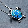 Guaranteed Blue and White Opal Inlaid Turtle Hanging Pendant Necklace for Women