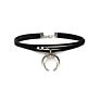 Halloween Party Women Accessories Black Suede Velvet Leather Ribbon Band Necklace Horn Crescent Moon Choker Necklace