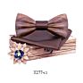 Handmade 3D Adjustable Bow Tie Wooden Set with Pocket Square Brooches for Men