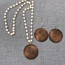 CHEAP HANDMADE PEARL CHAIN WOOD DISC PENDANT NECKLACE EARRING SET
