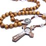 Handmade Wood Bead Rosary Necklace Saint Benedict Medal Jesus Cross Religious Jewelry Christmas Gifts