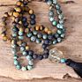 Handmade Yoga Natural Stone 108 Mala Turquoises Tiger Eye Lava Beads Necklace Black Tassel Meditation Jewelry