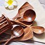 Healthy Non Stick Solid Durable Home Kitchen Serving Spoon Spatula Hanging Teak Wood Spatula Cooking Utensils Set
