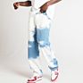 High Street Wear Trend Washed Tie-Dye Straight-Leg Jeans Blue and White Loose Men Jeans