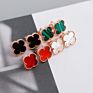 High Version Designer Lucky Clover Earrings Nature Onyx Pure 925Silver Flower Logo Stud Earring Female Classic Gem Agate Earring