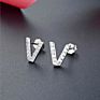 initial letter cubic zircon 925 sterling silver stud earring