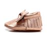 Infant Genuine Leather Shoes for Girls Rose Gold Toddler Bow Fringe Soft Soled First Walkers Kids Girl Moccasins Non-Slip Shoes
