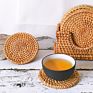Insulated Pot Holder & Placemats for Kitchen Office 18Cm Hand Woven Rattan Pads Teacup & Coffee Mat Set