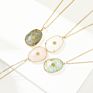 Jd Gemstone Copper Edging Necklace Oval Pendant Rose Quartz Jade Amazonite Gray Moonstone Semi-Precious Stone Jewelry