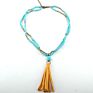 Jewelry Set Mini Turquoise Stone Yellow Tassel Choker Necklace Earring Set