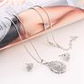 Jhzs0063 Luxury Rhinestone Paved Teardrop Pendant Necklace Earring Set Shiny Crystal Inlaid Waterdrop Pendant Jewelry Set