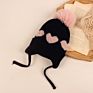 Kids Heart Earflap Hat Newborn Baby Knit Heart Jacquard Pom Pom Hat with Earflap