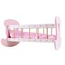 Kids Wooden Pink Baby Dolls Crib Rocking Cradle and Bedding Set Toys with Pink Pad Blanket Pillow as Gift for Ages 3+