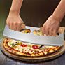 Kingforce Kitchen Mezzaluna Cover Blade Mezzaluna Chopper Knife Pizza Cutter Slicer Knife with Double Wooden Handle