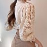 Korean Style Women's White Shirt Vintage Hollow Out Women's Top Casual Sweet Style Lace Long Sleeve Stand Collar Shirt