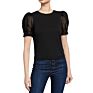 Ladies Black Crew Neckline Slim Fit Darted Puff-Sleeve Top