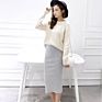 Ladies Knit Pencil Long Skirts Women Chic Wool Rib Package Hip Split Waist Midi Pencil Skirt Maxi