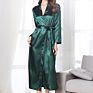 Ladies Simulation Silk Pajamas Nightgown Lace Bathrobe