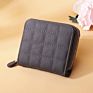 Ladies Solid Folding Zip Plaid Coin Purse Clutch Small Plain Pu Leather Card Holder Wallet Leather