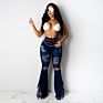 Ladies Women Bell Bottom Flare Denim Jeans Pants with Fringe, plus Size Jeans for Woman