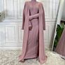 Latest Design Knitted Slim Fitting Long Coat for Women Muslim Open Abaya Islamic Clothing 6 Colors Fall Collection