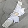 Latest Fancy Lace Soft Sole White Baptism Christening Shoe with Headband Set for Newborn Baby Girls
