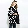 Latest Sales Medium Length Black and White Geometric Diamond Jacquard Cotton Knitting Cardigan Sweater