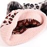 Leopard Warm Hat Wool Knitted Beanie Hat Removable Faux Fur Pom Pom Hats for Women