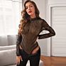 Lingerie Women High-Neck Long-Sleeved Transparent Tight-Fitting One-Piece Pajamas Lingeries