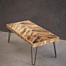 Living Rustic Farmhouse Mid Century Modern Fusion Mango Wood Top and Iron Hairpin Legs Chevron Pattern Rectangular Accent Coffee