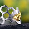 Lotus Fun Designer Value Pure 925 Sterling Silver Ring Honeycomb Gold Bee Open Ring for Women Handmade Jewelry