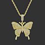 Lovely Luxury Hip-Hop Cuban Chain Gold Necklace Jewelry Stainless Steel Full Diamond Women Butterfly Pendant Choker Necklace