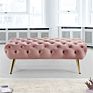 Luxury Flannel Fabric Brass Legs Bedroom/Living Room Lake Green Bed Bench Stool