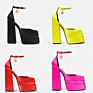 Luxury Satin Pumps Women Bold Block Heel Shoes Double Platform High Heels