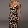 Lwd31658 Sleeveless V-Neck Halter Midi Dresses Leopard Print Club Sheath Dress Gaun